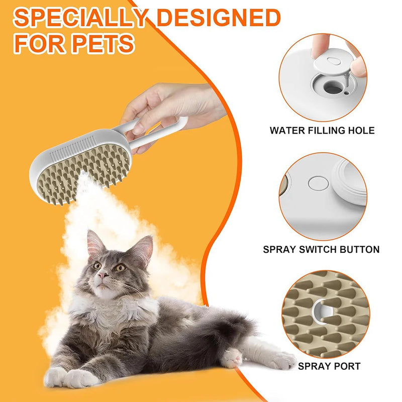 Steamy Pet Brush – 3-in-1 Electric Steam Grooming Comb for Dogs & Cats