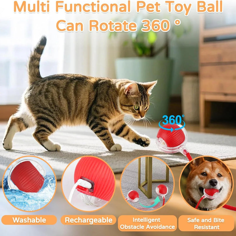 Dog Cat Interactive Ball Toy Automatic Rolling Ball Faux Tail Rechargeable Smart Pet Electric Toy Dog Cat Training Imitate Mouse